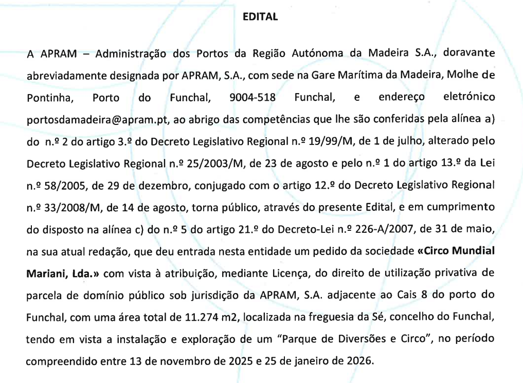EDITAL - Parque de Diversões e Circo