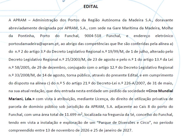 EDITAL - Parque de Diversões e Circo 2026-2027